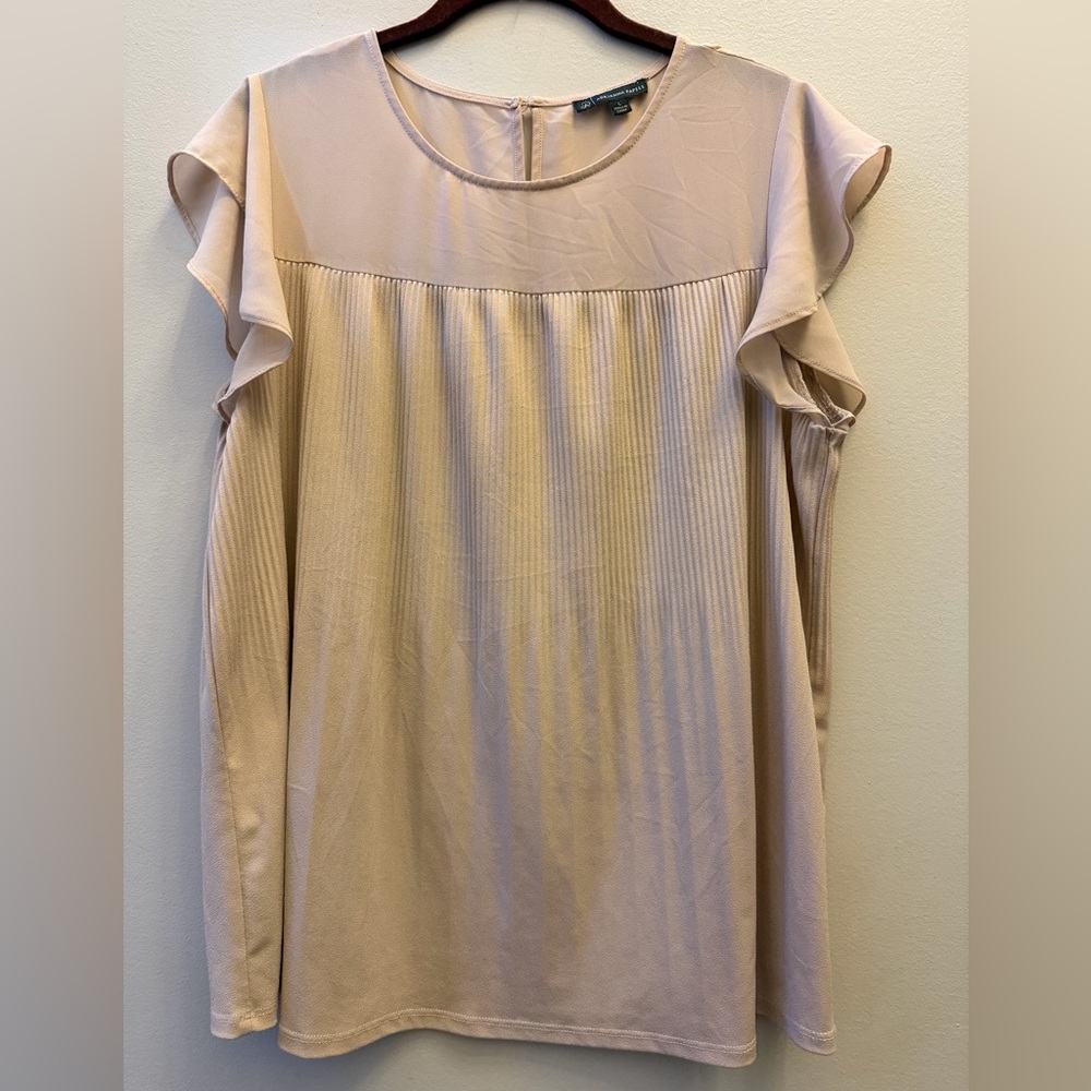 Adrianna Papell Pale Blush Nude Ruffle Flutter Cap Short Sleeve Blouse Feminine